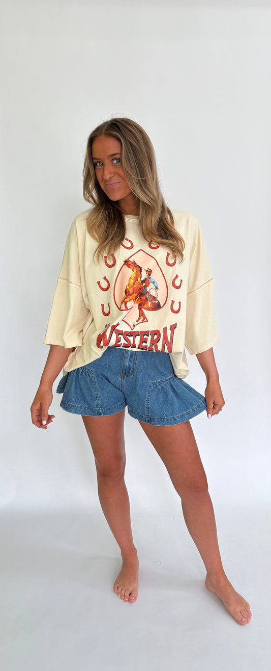 Downtown Denim Flare Shorts